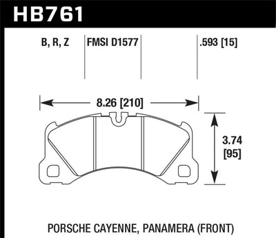 Hawk 10-13 Porsche Panamera front brake pad dimensions diagram