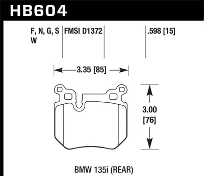 Hawk BMW 135i HP+ Street Rear Brake Pads diagram for performance car parts by DTX Performance.