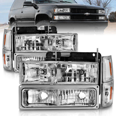 ANZO 88-98 Chevrolet C1500 Crystal Headlights Chrome w/ Signal and Side Marker Lights for performance car tuning
