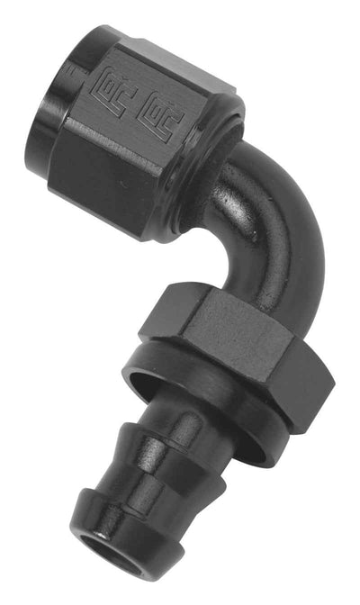 Russell Performance -6 AN Twist-Lok 90 Degree Hose End (Black) for engine performance upgrades available at DTX Performance.