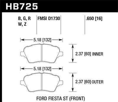 Hawk 2014 Ford Fiesta ST HPS 5.0 Front Brake Pads specs