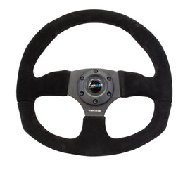 NRG Reinforced Steering Wheel (320mm Horizontal / 330mm Vertical) Black Suede w/Black Stitching for performance car tuning
