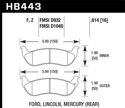 Hawk HPS Street Brake Pads diagram for high performance brakes, suitable for Ford, Lincoln, Mercury rear brake upgrades at DTX Performance