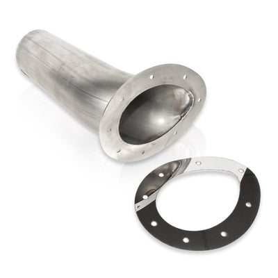 Stainless Works Teardrop Through-Body Tip (3.5in) with polished trim ring and flange for performance exhaust systems.