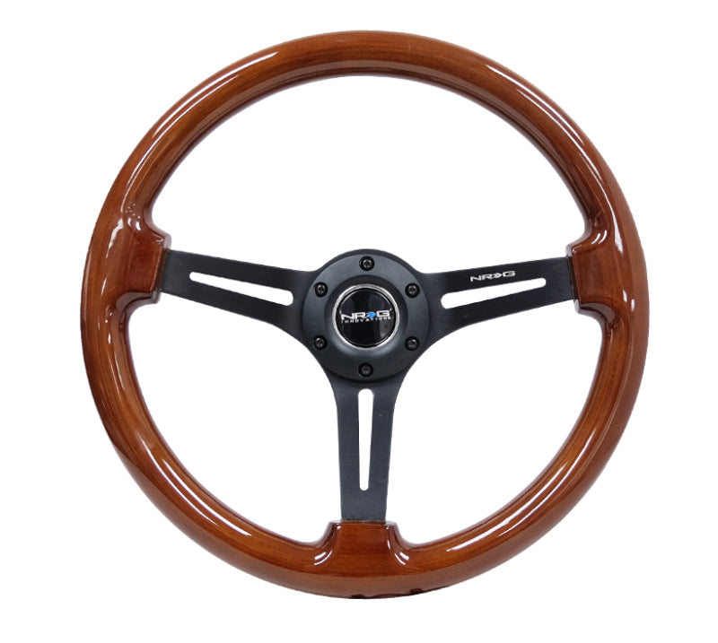 NRG Reinforced Steering Wheel (350mm / 3in. Deep) Brown Wood w/Blk Matte Spoke/Black Center Mark - performance car parts