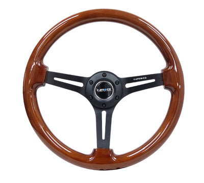 NRG Reinforced Steering Wheel (350mm / 3in. Deep) Brown Wood w/Blk Matte Spoke/Black Center Mark - performance car parts