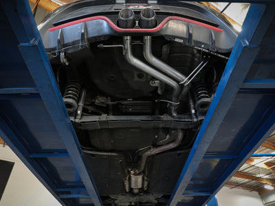 aFe Takeda 13-17 Hyundai Veloster L4-1.6L 2-1/2in 304 SS Axle-Back Exhaust w/ Blue Flame Tips under car view