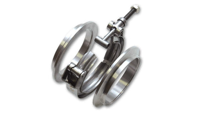 Vibrant T304 SS V-Band Flange Assembly for 1.75in O.D. Tubing, including 2 V-Band flanges and 1 V-Band Clamp for performance car tuning.
