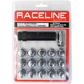 Raceline Spline Lug Nut Kit with Spline Key 12 x 1.5 - 16 Pack - Chrome for performance car parts by DTX Performance