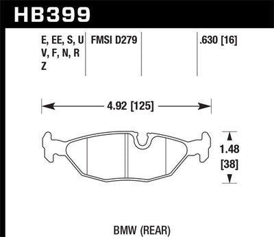 Hawk BMW Motorsport 16mm Thick DTC-60 Rear Race Brake Pads diagram