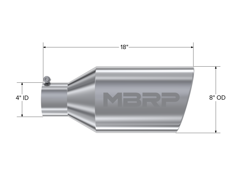 MBRP Universal Tip 8in O.D. Rolled End 4in inlet 18in length T304 - performance car parts