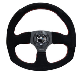 NRG Reinforced Steering Wheel (320mm Horizontal / 330mm Vertical) Suede w/Red Stitch, performance car parts, DTX Performance