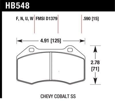 Chevy Cobalt SS brake pad dimensions guide