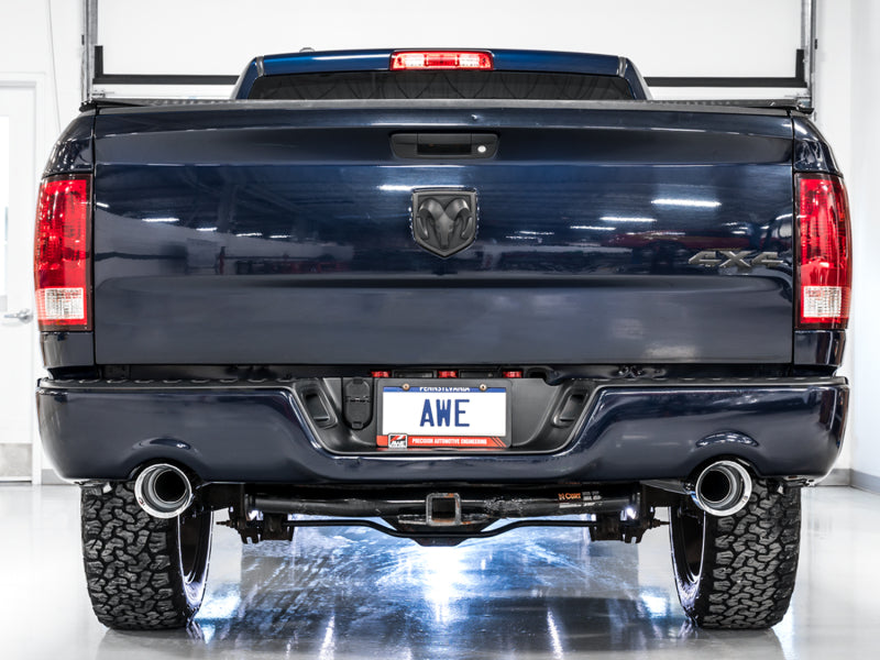 AWE Tuning 09-18 RAM 1500 5.7L (w/Cutouts) 0FG Dual Rear Exit Cat-Back Exhaust - Chrome Silver Tips - DTX Performance