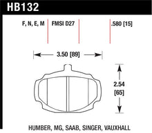 Load image into Gallery viewer, Diagram of brake pad dimensions HB132 for Humber, MG, Saab, Singer, Vauxhall