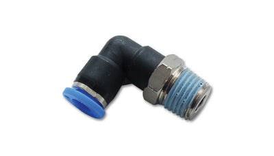 Vibrant Male Elbow Pneumatic Vacuum Fitting (1/8in NPT Thread) - for use with 5/32in (4mm) OD tubing, high performance auto parts