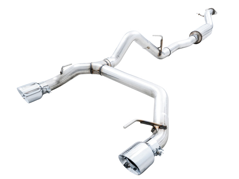 AWE Tuning 2021+ Ford Bronco 0FG Dual Rear Exit Exhaust w/Chrome Silver Tips & Bash Guard - DTX Performance