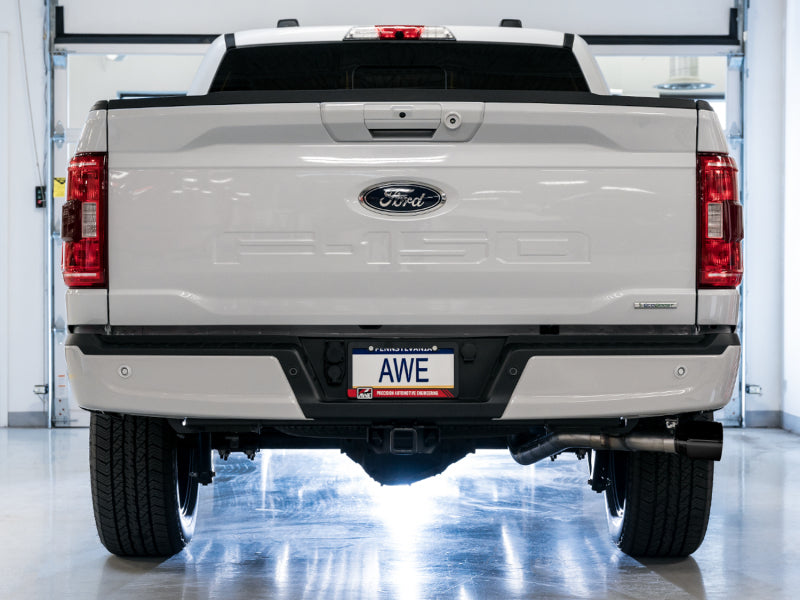 AWE 0FG 21+ Ford F150 Dual Side Exit Cat-Back Exhaust - 4.5in Diamond Black Tips - DTX Performance