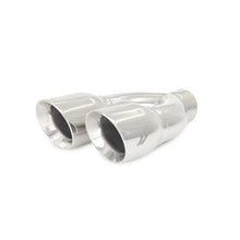 Load image into Gallery viewer, Mishimoto Universal Steel Muffler Tip 2.5in Inlet Dual Y Polished for performance car parts at DTX Performance.