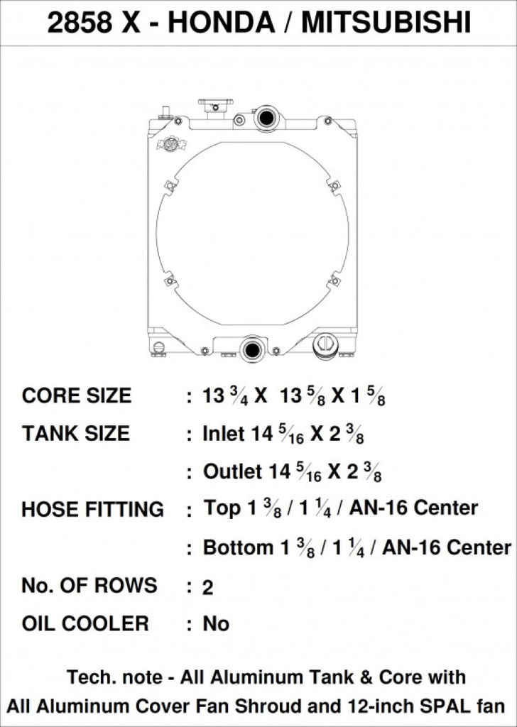 CSF Universal Half Radiator w/-16AN & Slip-On Fittings/12in SPAL Fan & Shroud - DTX Performance