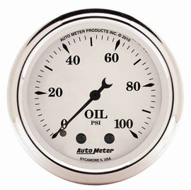 AutoMeter Gauge Oil Press 2-1/16in. 100PSI Mech Old Tyme White, performance car parts, veteran owned performance shop, engine performance parts