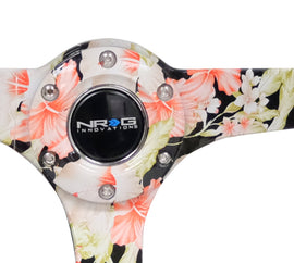 NRG Reinforced Steering Wheel (350mm / 3in. Deep) Blk Suede Floral Dipped w/ Blk Baseball Stitch, high performance auto parts