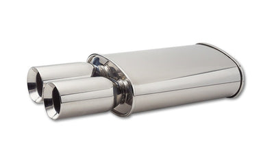 Vibrant StreetPower Oval Muffler w/ Dual 3.5in Round Tips Straight Cut Beveled Edge 2.5in inlet I.D., ideal for performance car parts.