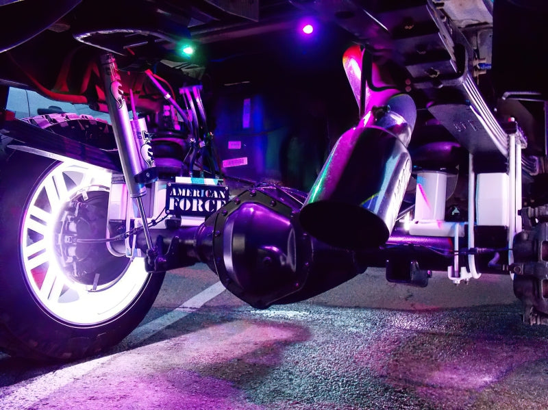 Oracle Bluetooth + RF Underbody Rock Light Kit - 8 PCS - ColorSHIFT installed on truck with colorful LED lights