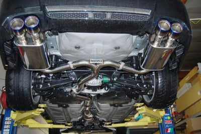 Invidia 11+ STI/WRX Sedan Only 76mm Q300 Titanium Tip Cat-back Exhaust installed on a Subaru, performance upgrade visible