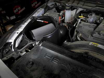 aFe 13-18 Dodge L6 6.7L Diesel Trucks MagnumFORCE Stage-2 Intake PRO Dry S Filter installation in engine bay