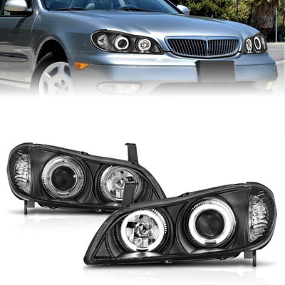 ANZO 2000-2004 Infiniti I30 Projector Headlights w/ Halo Black, performance car parts, easy installation, DTX Performance.