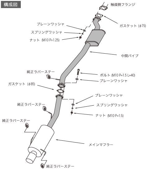 Diagram of HKS Hi-Power 409 BCNR33 RB26DETT exhaust system, high performance auto parts, performance car upgrades, DTX Performance