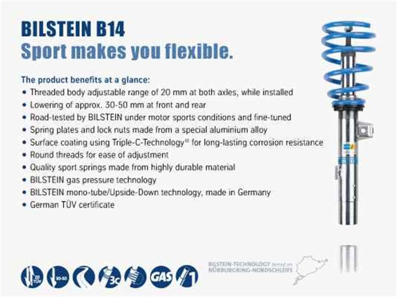 Bilstein B14 2002 Mercedes-Benz C230 Kompressor Front and Rear Suspension Kit - DTX Performance