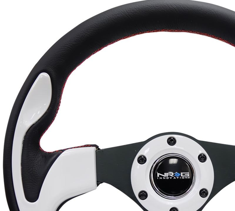 NRG Reinforced Steering Wheel (320mm) Blk w/White Trim & 4mm 3-Spoke - performance car parts by DTX Performance, veteran owned