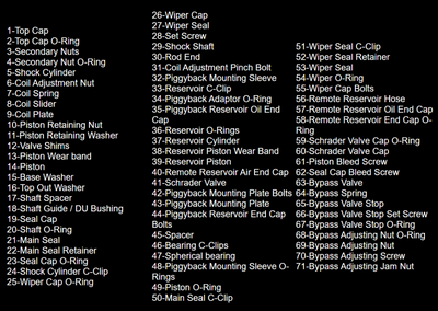 Parts list for King Shocks 2.0 Bump Stop 4in. performance car parts, DTX Performance, high performance auto parts, racing suspension details.