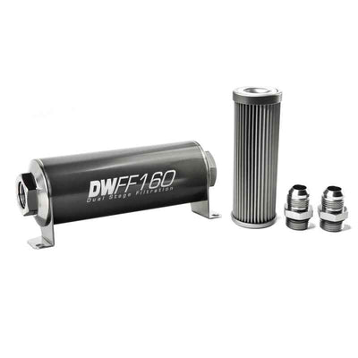 DeatschWerks Stainless Steel 10AN 10 Micron Universal Inline Fuel Filter Housing Kit (160mm) - Performance Car Parts