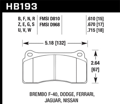 Hawk 09-11 Nissan GT-R HP+ Street Rear Brake Pads dimensions and specifications, high performance brakes