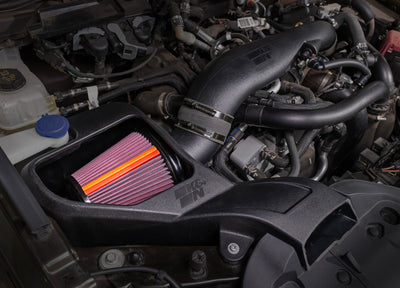 K&N 2024 Ford Ranger Raptor V6 3.0L NextGen Cold Air Intake in engine bay, boosting performance with high airflow, horsepower, and torque gains.