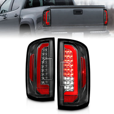 ANZO 15-21 Chevrolet Colorado Full LED Tail Lights w/ Red Lightbar Black Housing Clear Lens - performance car parts by DTX Performance