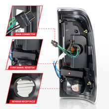 Load image into Gallery viewer, ANZO 1997-2003 Ford F-150 LED Tail Lights w/ Light Bar Black Housing Clear Lens featuring connector, resistor, and receptacle details.