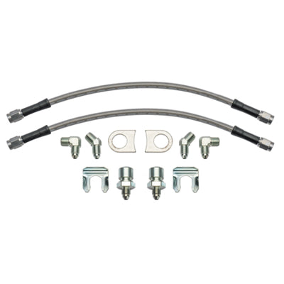 Wilwood 12in Length -3 to 3/8-24 IF 1/8-27 NPT 90 Degree Flexline Kit w/ Weld-On Bracket Tabs for performance upgrades