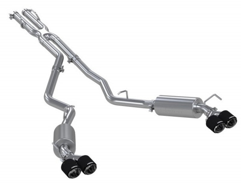MBRP 20-21 Ford Explorer ST performance exhaust with carbon fiber quad tips, T304 stainless steel; ideal for high performance upgrades.