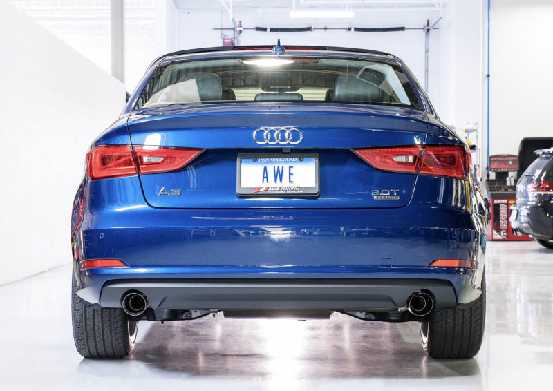 AWE Tuning Audi 8V A3 Touring Edition Exhaust - Dual Outlet Diamond Black 90 mm Tips - DTX Performance