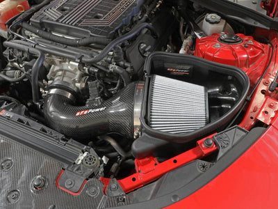 aFe 17-12 Chevrolet Camaro ZL1 Carbon Fiber CAI System engine view
