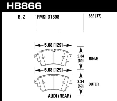 Hawk 17-19 Audi A4 / 18-19 Audi A5 Performance Ceramic Street Rear Brake Pads diagram