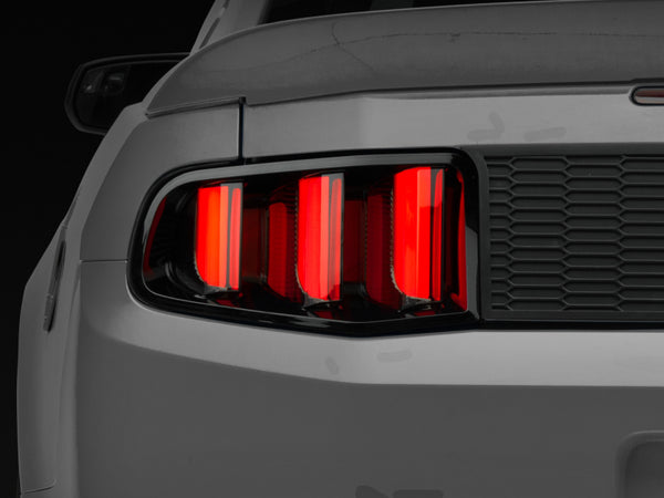 Raxiom 10-12 Ford Mustang Vector V2 LED Tail Lights - Gloss Black Housing (Clear Lens) on a high-performance Mustang