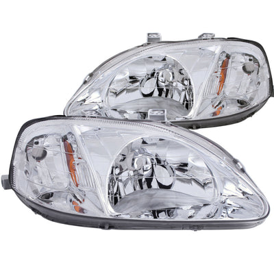 ANZO 1999-2000 Honda Civic Crystal Headlights Chrome, performance car parts, aftermarket performance parts, DTX Performance