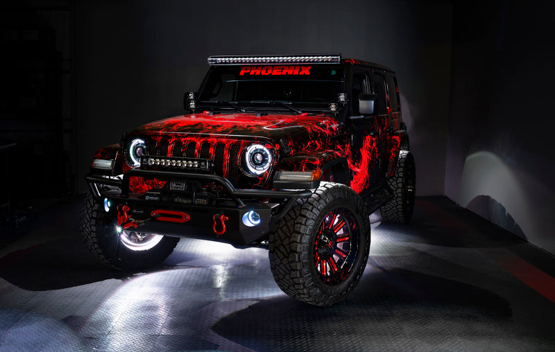 Oracle Bluetooth + RF Underbody Rock Light Kit - 8 PCS - ColorSHIFT installed on off-road vehicle, high performance auto parts
