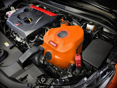 aFe 2023+ Toyota GR Corolla Takeda Momentum Cold Air Intake System Orange w/ Pro DRY S Filter installed in engine bay