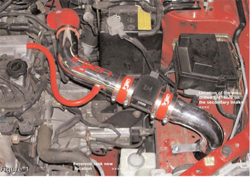 Injen 01-03 Protege 5 MP3 Polished Cold Air Intake installed in engine bay for performance upgrades at DTX Performance.